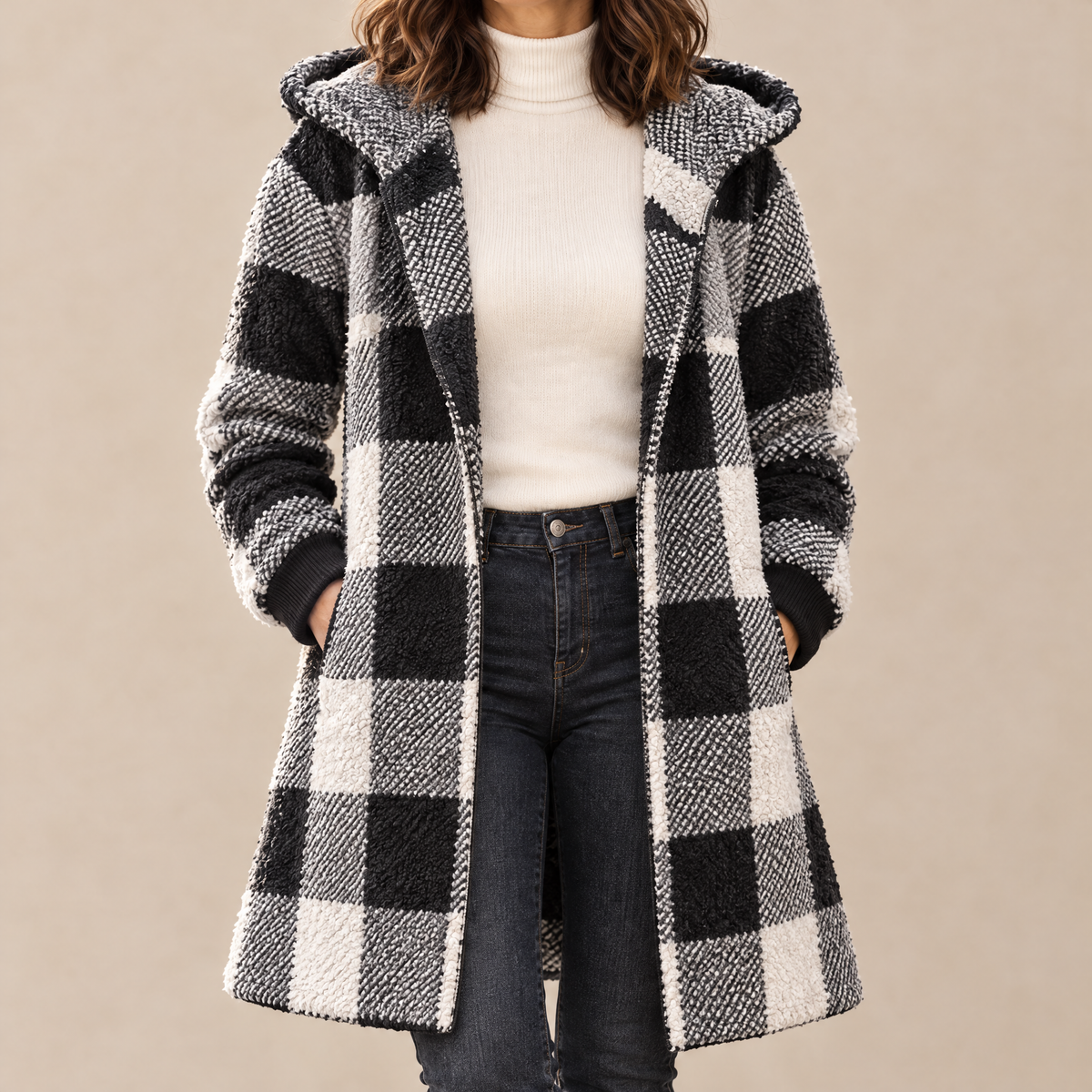 Plaidelle Oversized Plaid Hooded Fleece Cardigan - hero product close-up