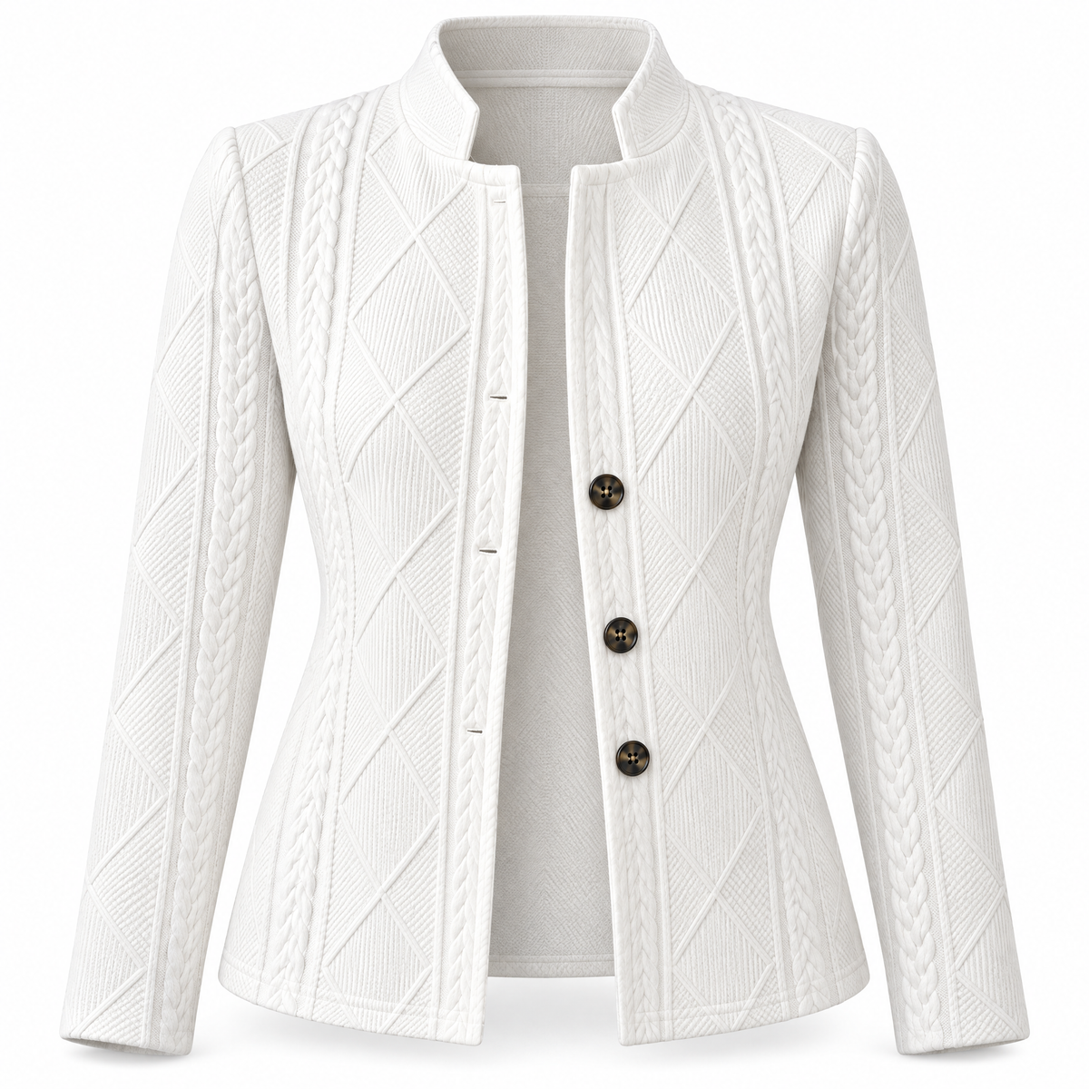 Wearbella Textured Knit Stand-Collar Blazer - ghost mannequin front view