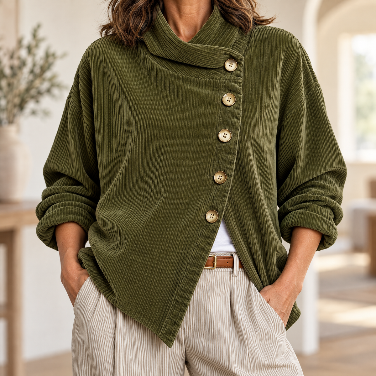 Wearbella Funnel Collar Corduroy Top - hero product close-up