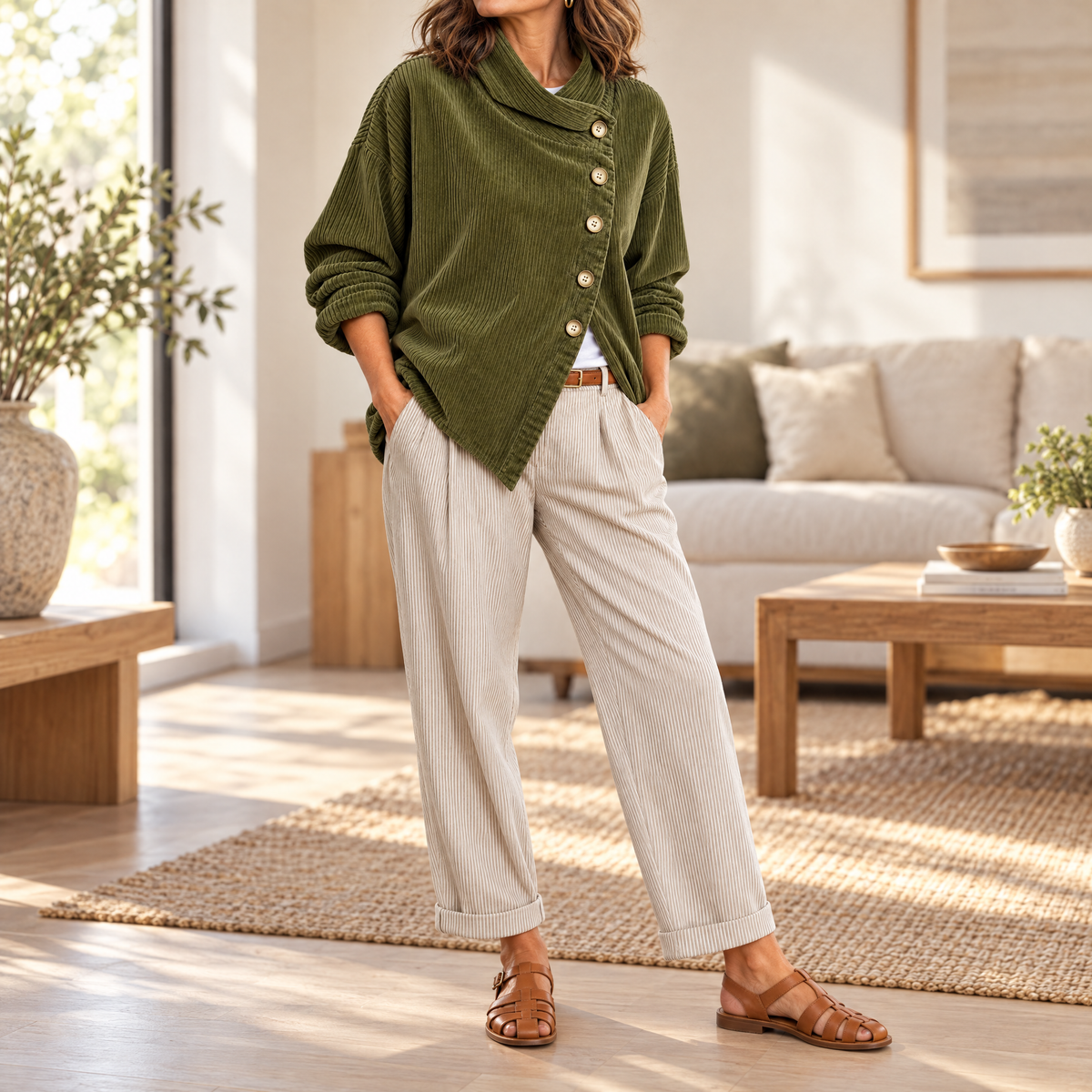 Wearbella Funnel Collar Corduroy Top - three-quarter angle