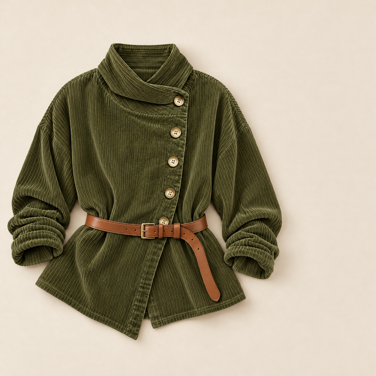 Wearbella Funnel Collar Corduroy Top - flat lay
