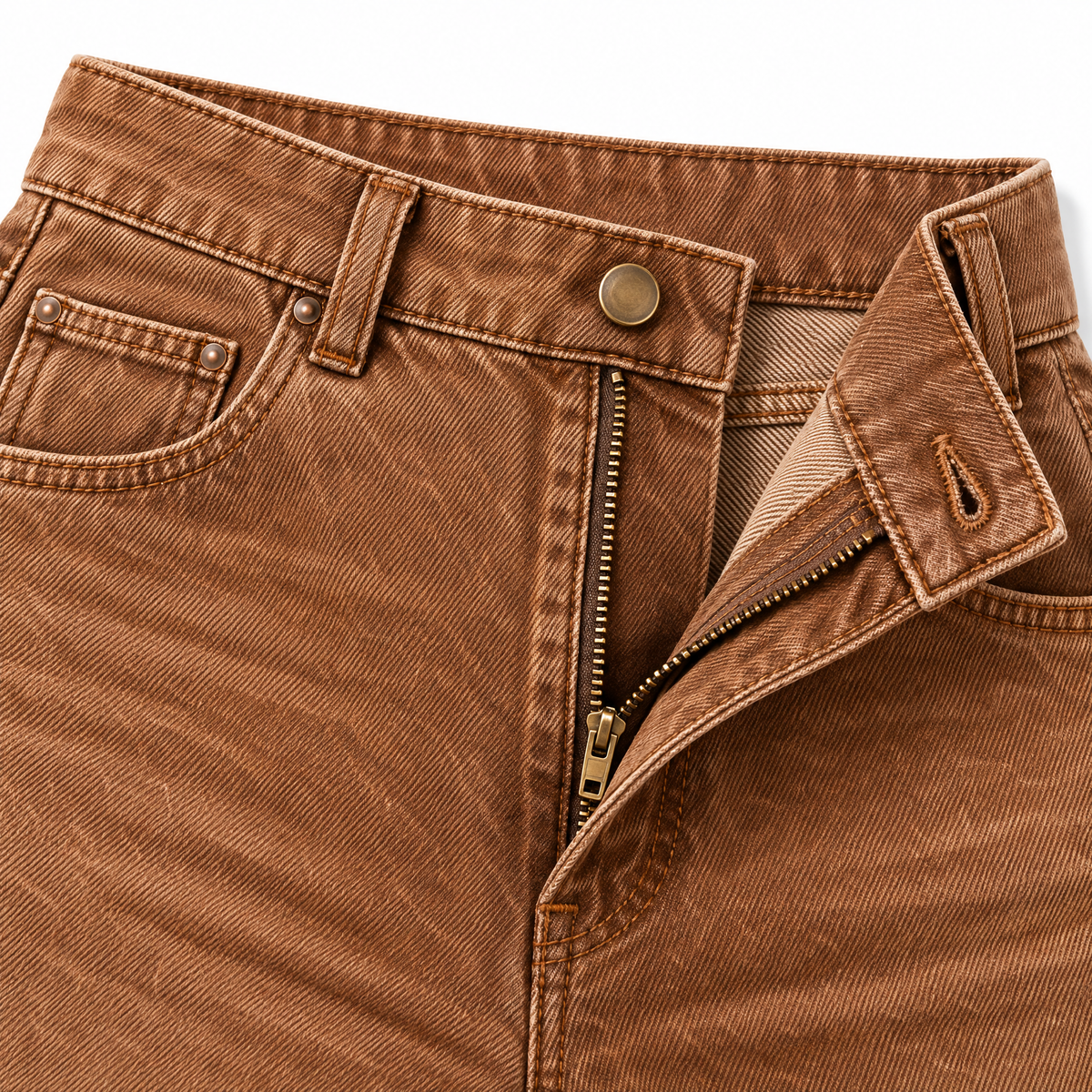 Longline Denim Look Wide-Leg Jeans Dark Brown - Waistband Detail