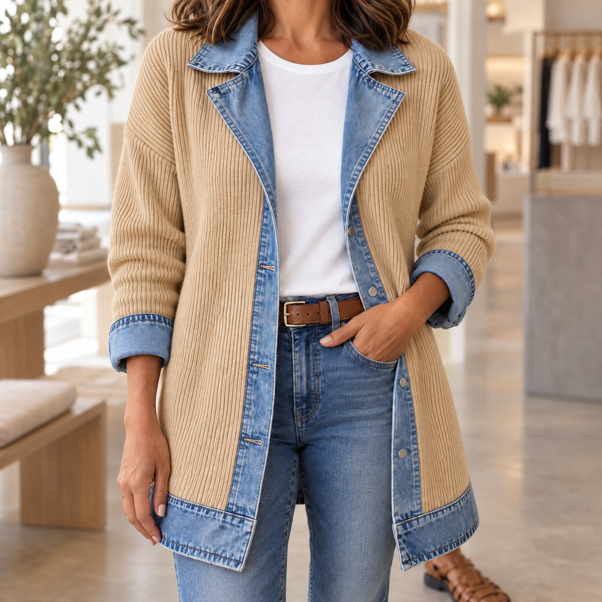 Ribova Ribbed Knit Coat Khaki Variant