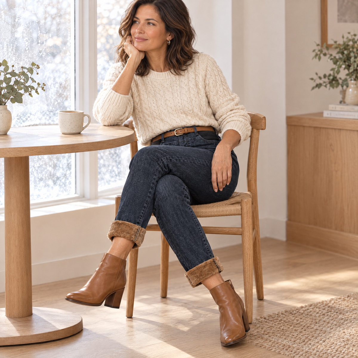 Calça Jeans Feminina Montaria Peluciada - Lifestyle sentada C2