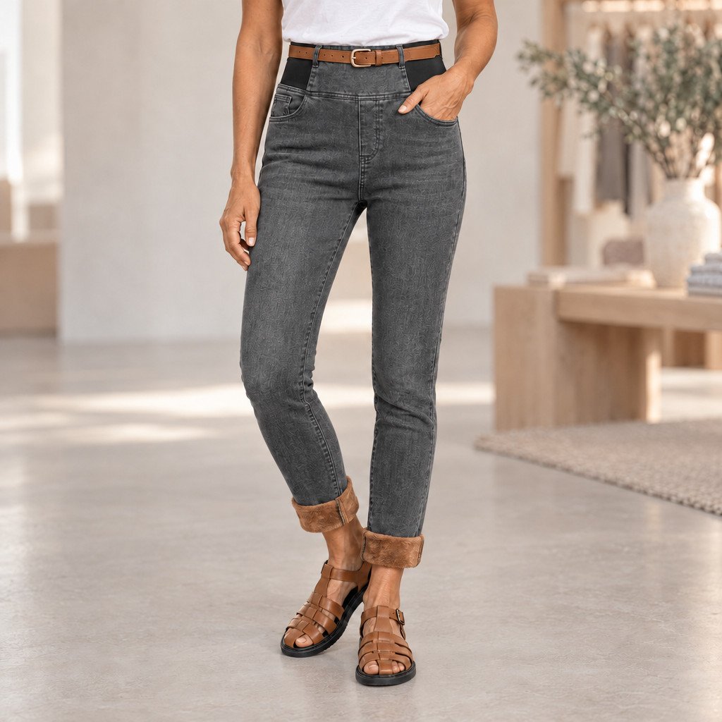 Calça Jeans Feminina Montaria Peluciada - Jeans Cinza
