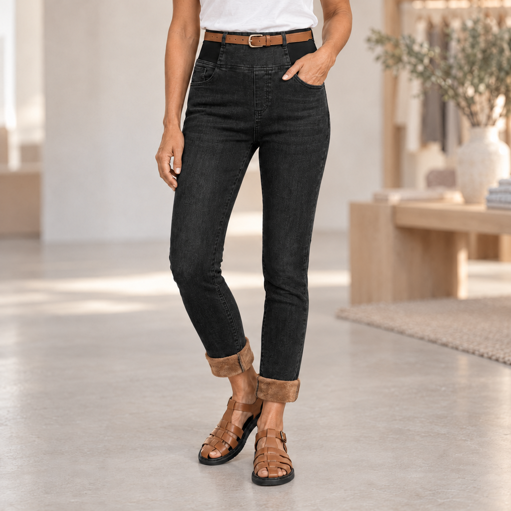 Calça Jeans Feminina Montaria Peluciada - Jeans Preto