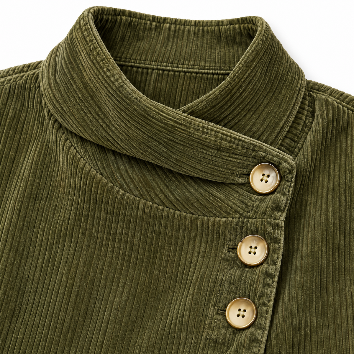 Wearbella Funnel Collar Corduroy Top - collar and button detail