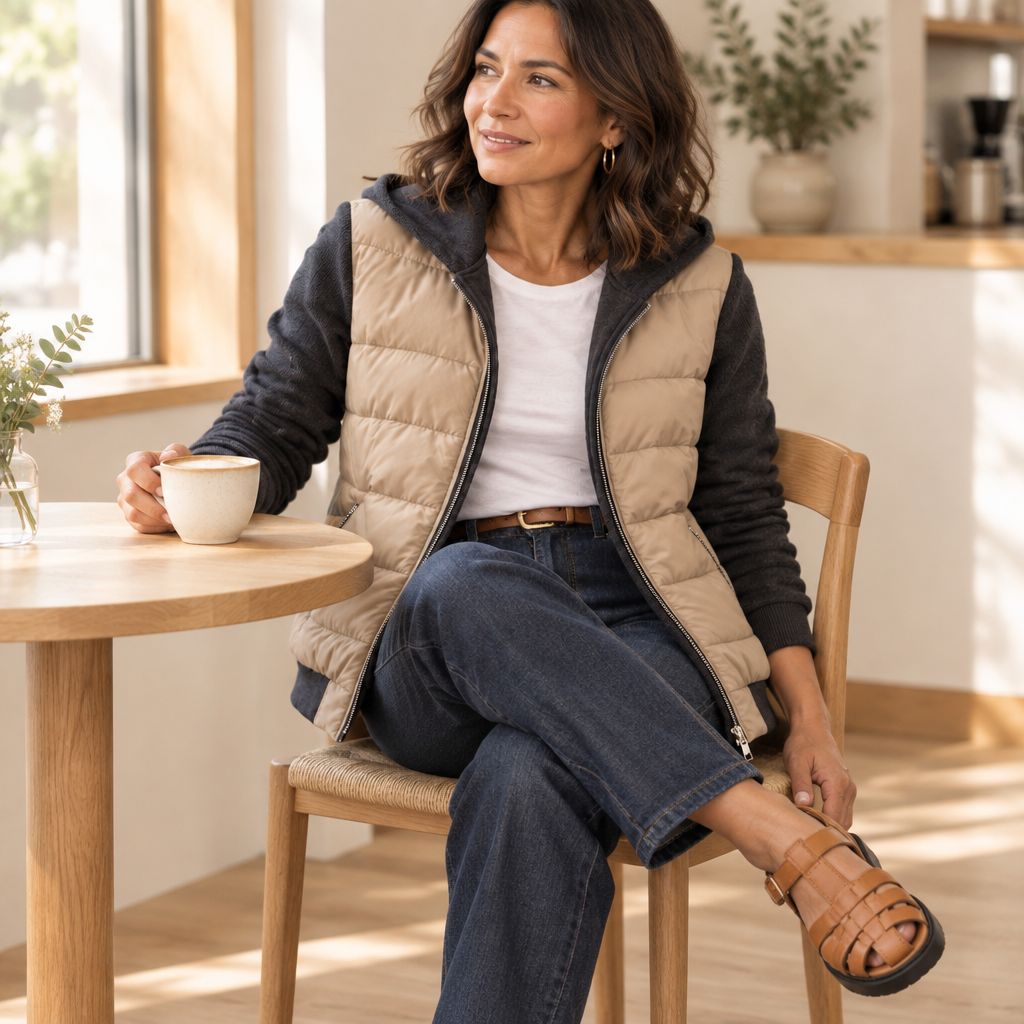 Coeza Puffer Jacket Seated Lifestyle