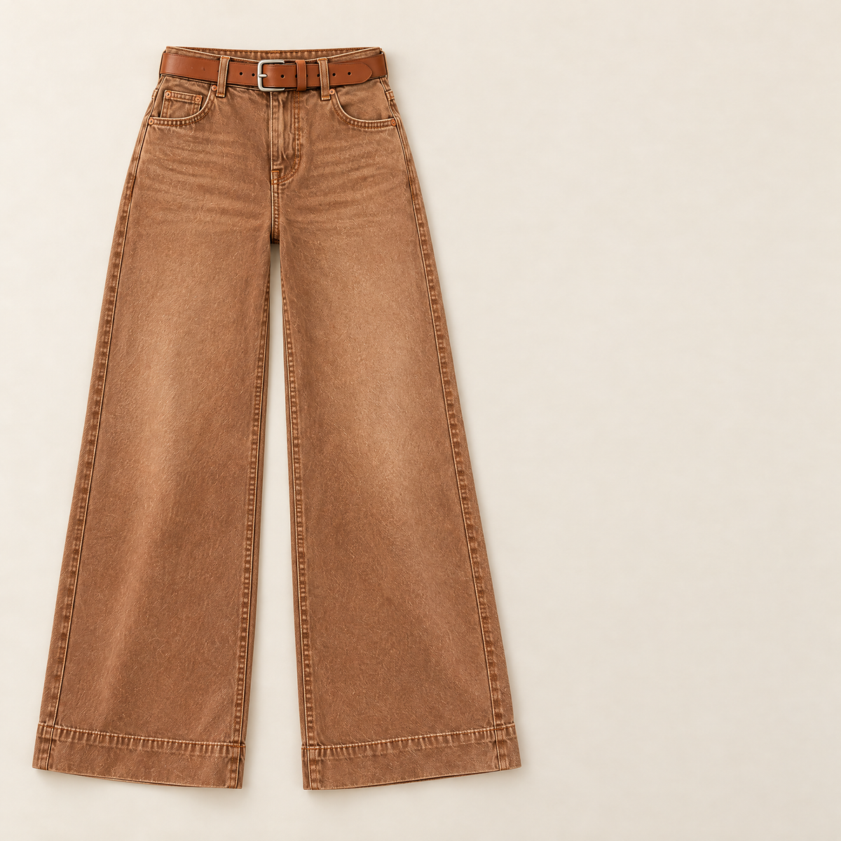 Longline Denim Look Wide-Leg Jeans Dark Brown - Flat Lay