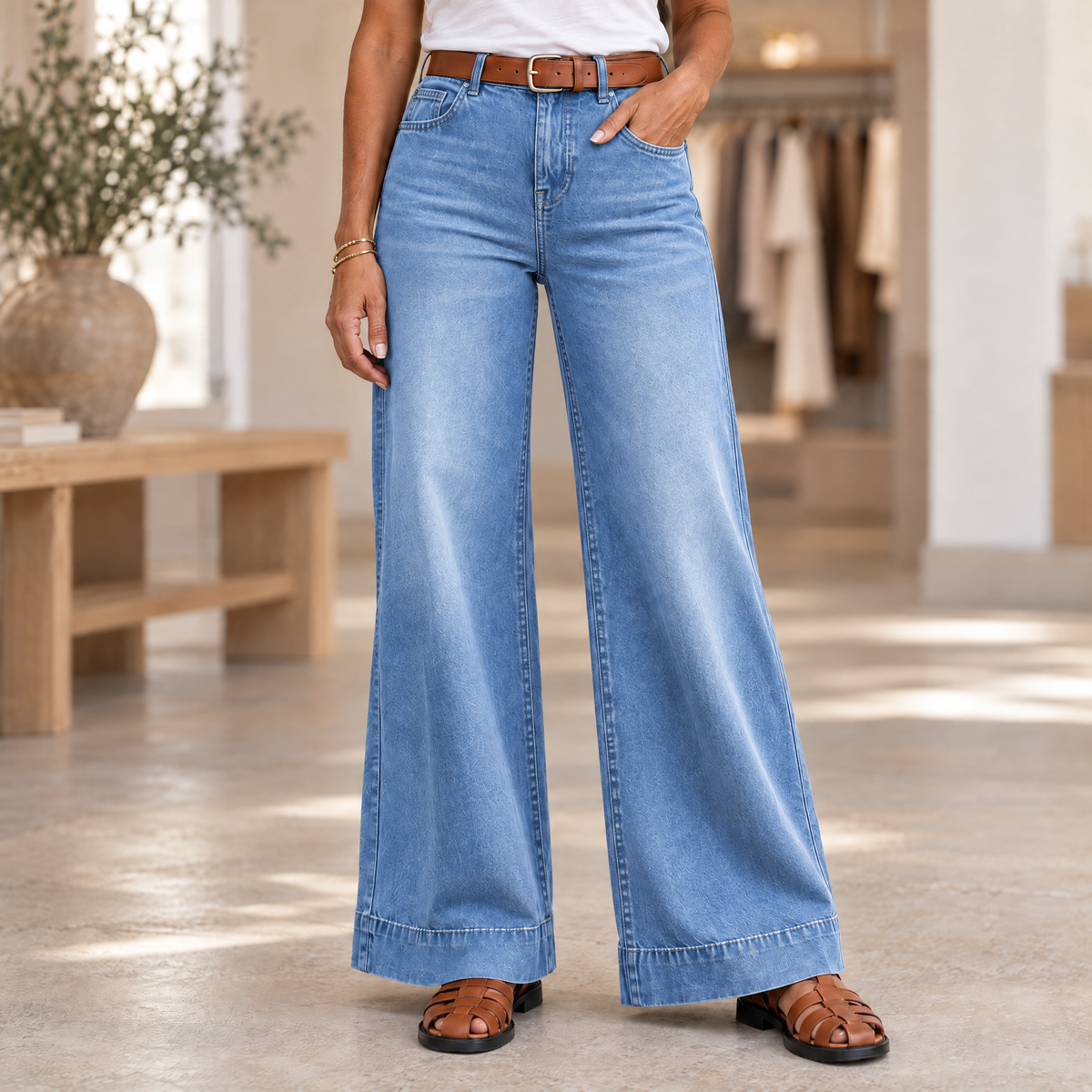 Longline Denim Look Wide-Leg Jeans Denim Blue - Variant