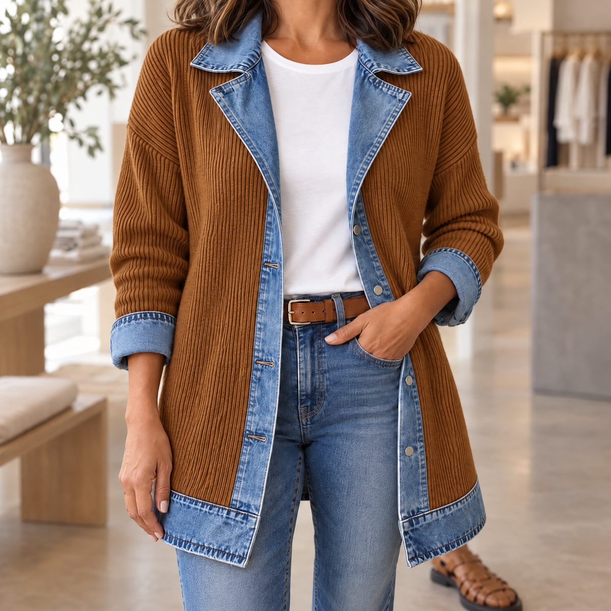 Ribova Ribbed Knit Coat Rust Variant